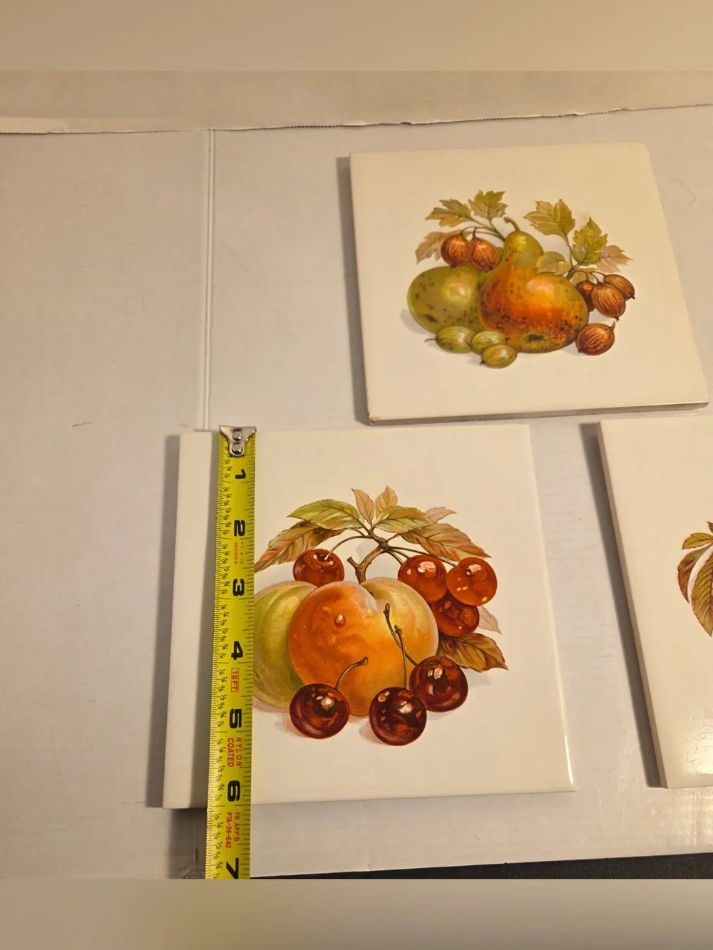 Set Of 3 Vintage Fruit Ceramic Tiles Wall Hangings Decorations 6''x6'' Kitchen
